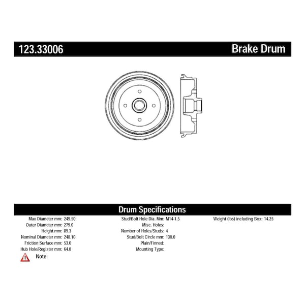 Centric Parts Standard Brake Drum, 123.33006 123.33006 - main